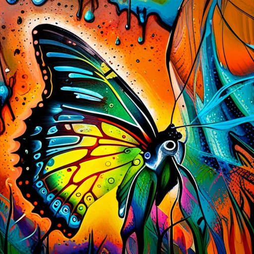 Pieris Butterfly in Graffiti Street Art Style