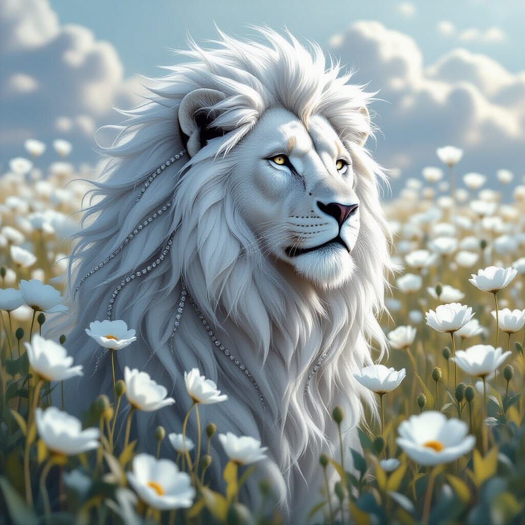 Braided Lion in Poppy Field: Hyperreal Airbrush Art