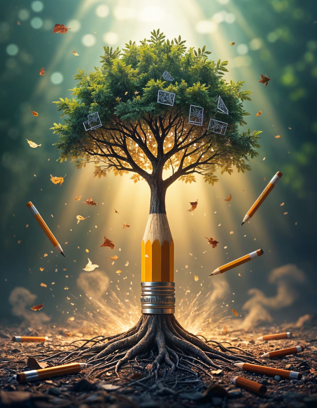 Pencil Transforms Into Graphite Tree of Creation