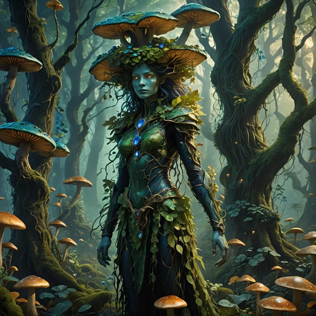 Mystical Forest: Humanoid Plant in Emerald and Gold