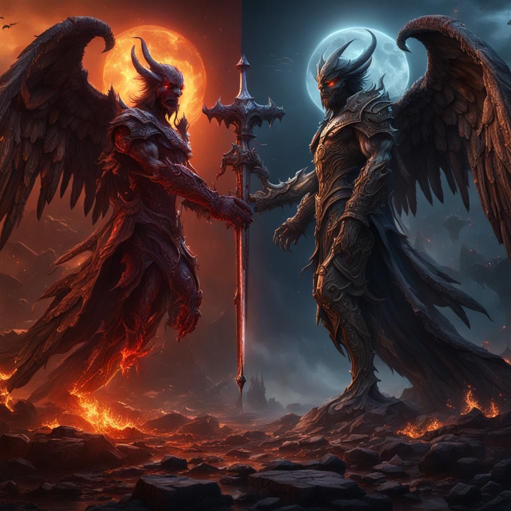 Demon and Angel: Detailed Fantasy Concept Art