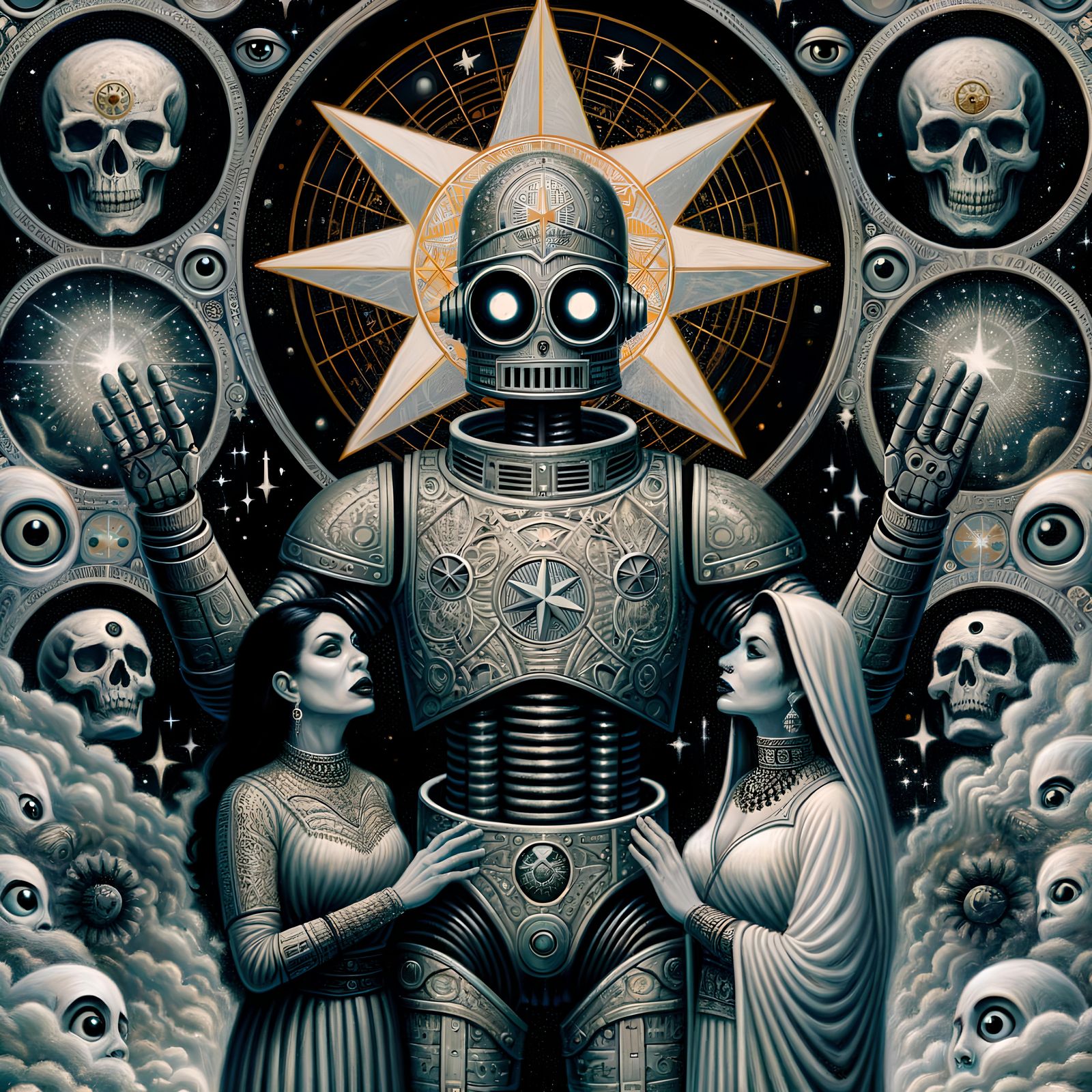 The Star Tarot Card: Robot and Women in Oil Painting