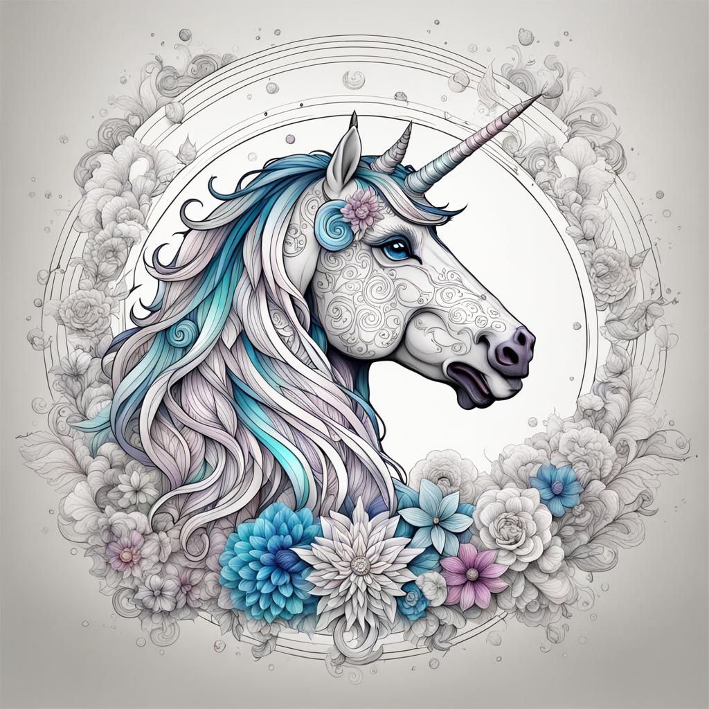 Detailed Unicorn Mandala Illustration for Coloring Book