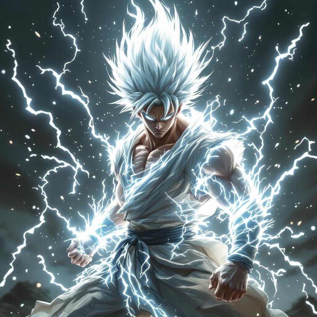 Anime Warrior Radiating Energy in White Desert