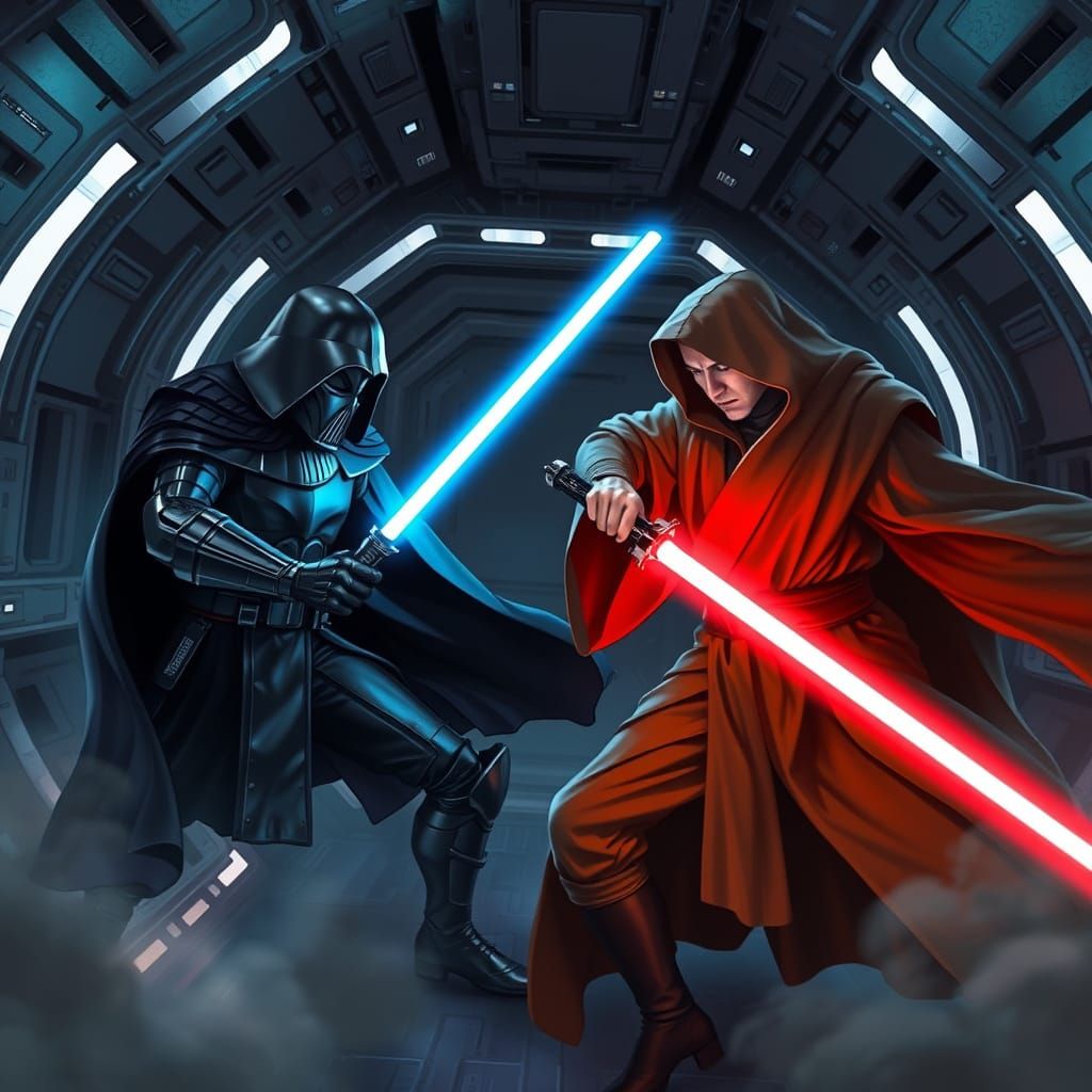 Jedi Knight vs Sith Lord in Spaceship Interior