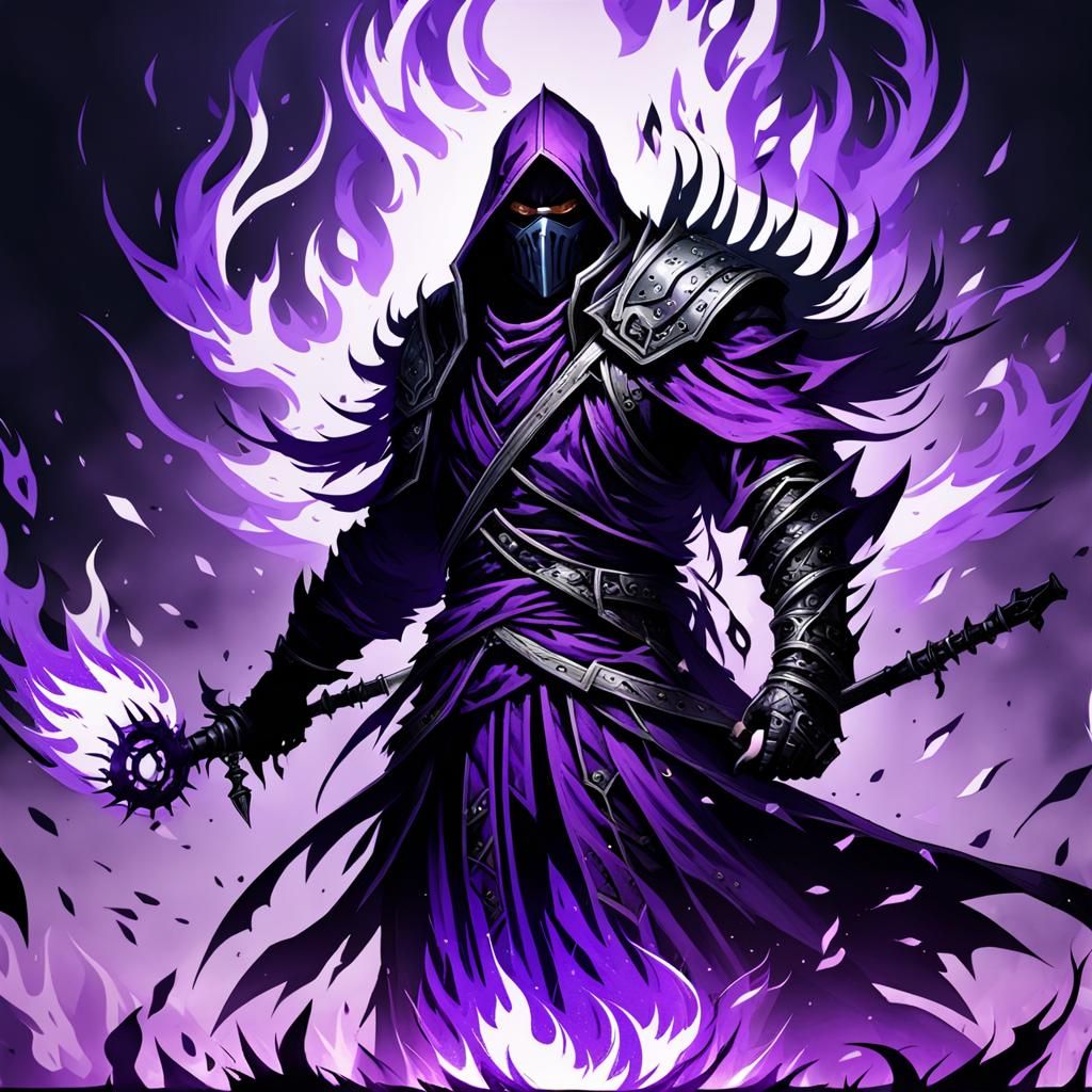 Shadow Assassin King Engulfed in Purple Flame