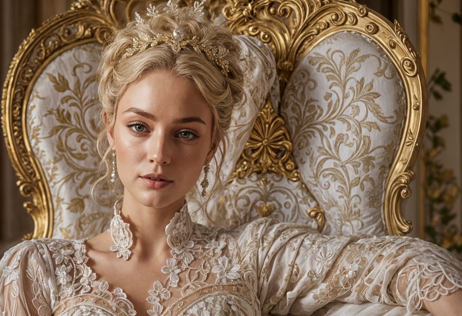 Blonde Girl in White Sangallo Gown