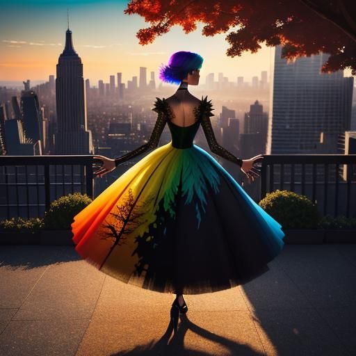 Surrealist Woman Transforms into Tree at Sunset