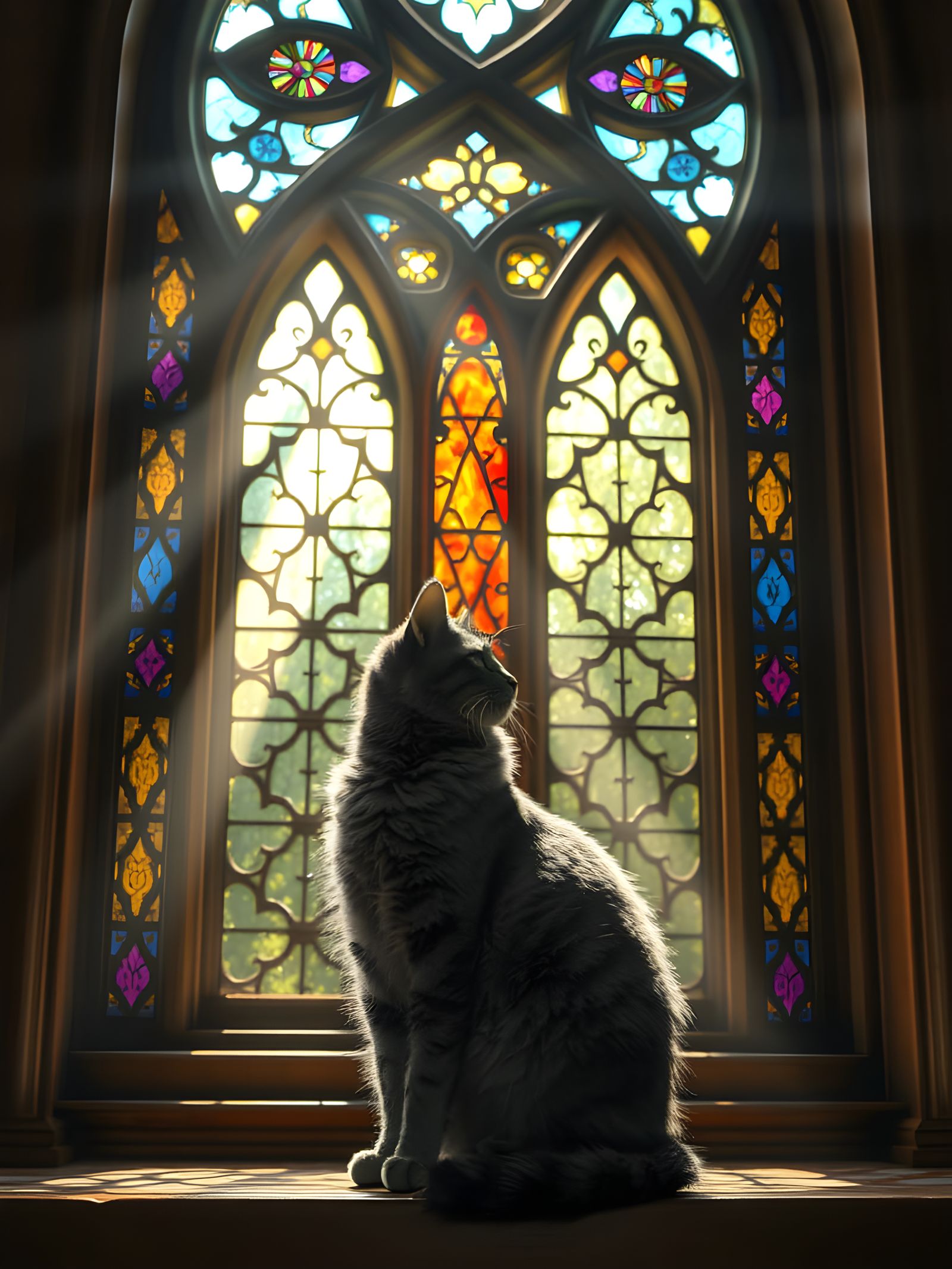 Tabby Cat Contemplates Psychedelic Sunlight Through Stained ...