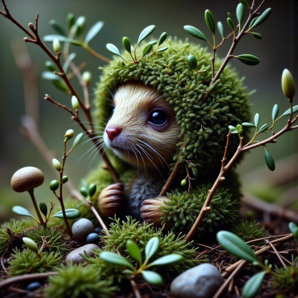 Whimsical Forest Guardian in Mossy Splendor