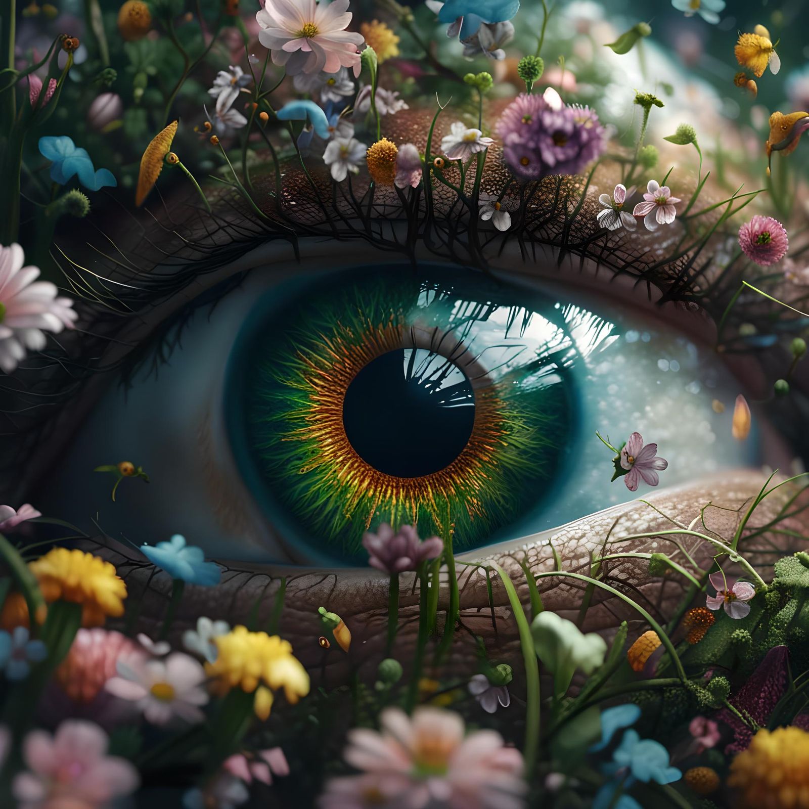 Eye Reflecting Spring Landscape: Digital Matte Painting