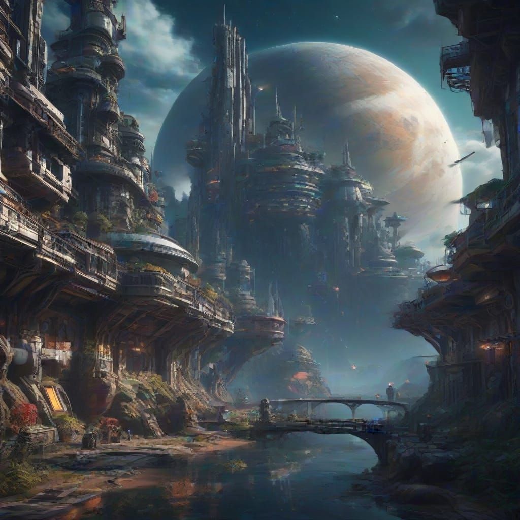 A Futuristic Space Colony in Vibrant Colors