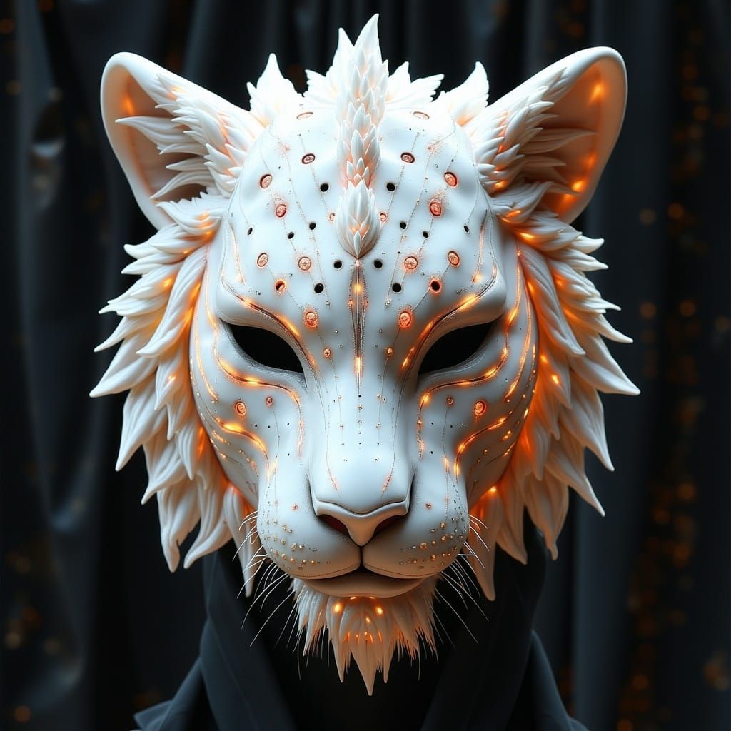 Pearlescent White Tiger Halloween Mask in Baroque Style