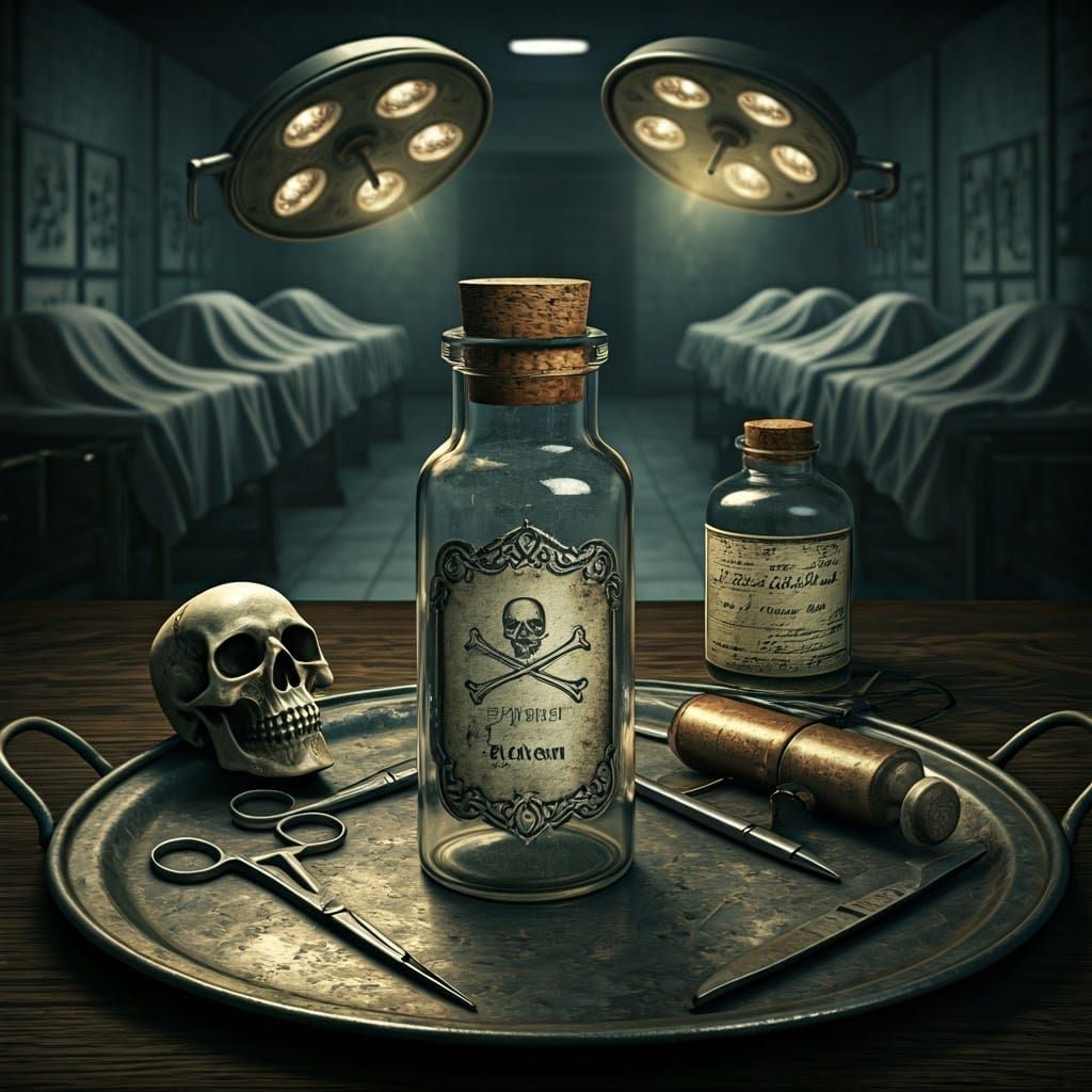 Macabre Still Life: Poison Vial in Industrial Style
