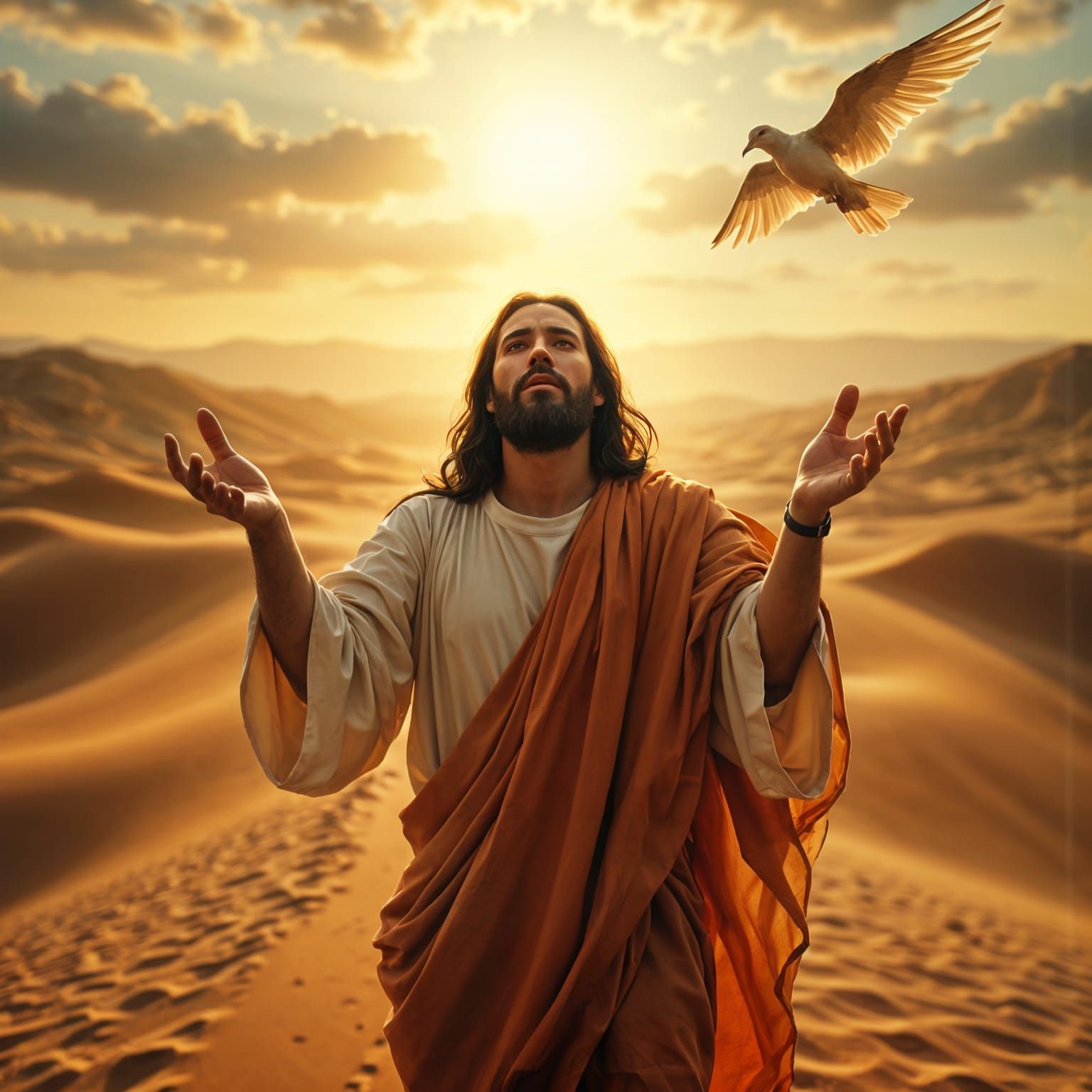 Jesus Releases a Dove in the Desert