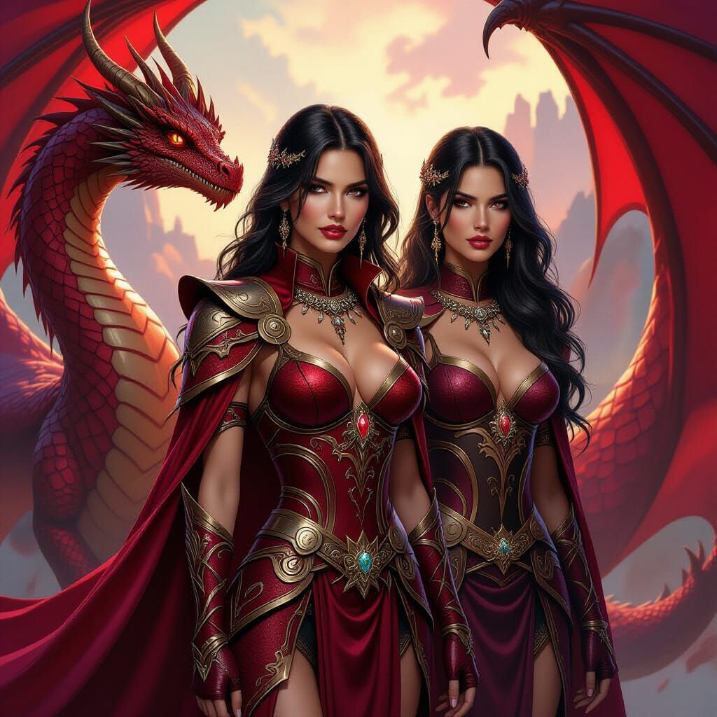 Scarlet Tent Dragon Riders in Abstract Style