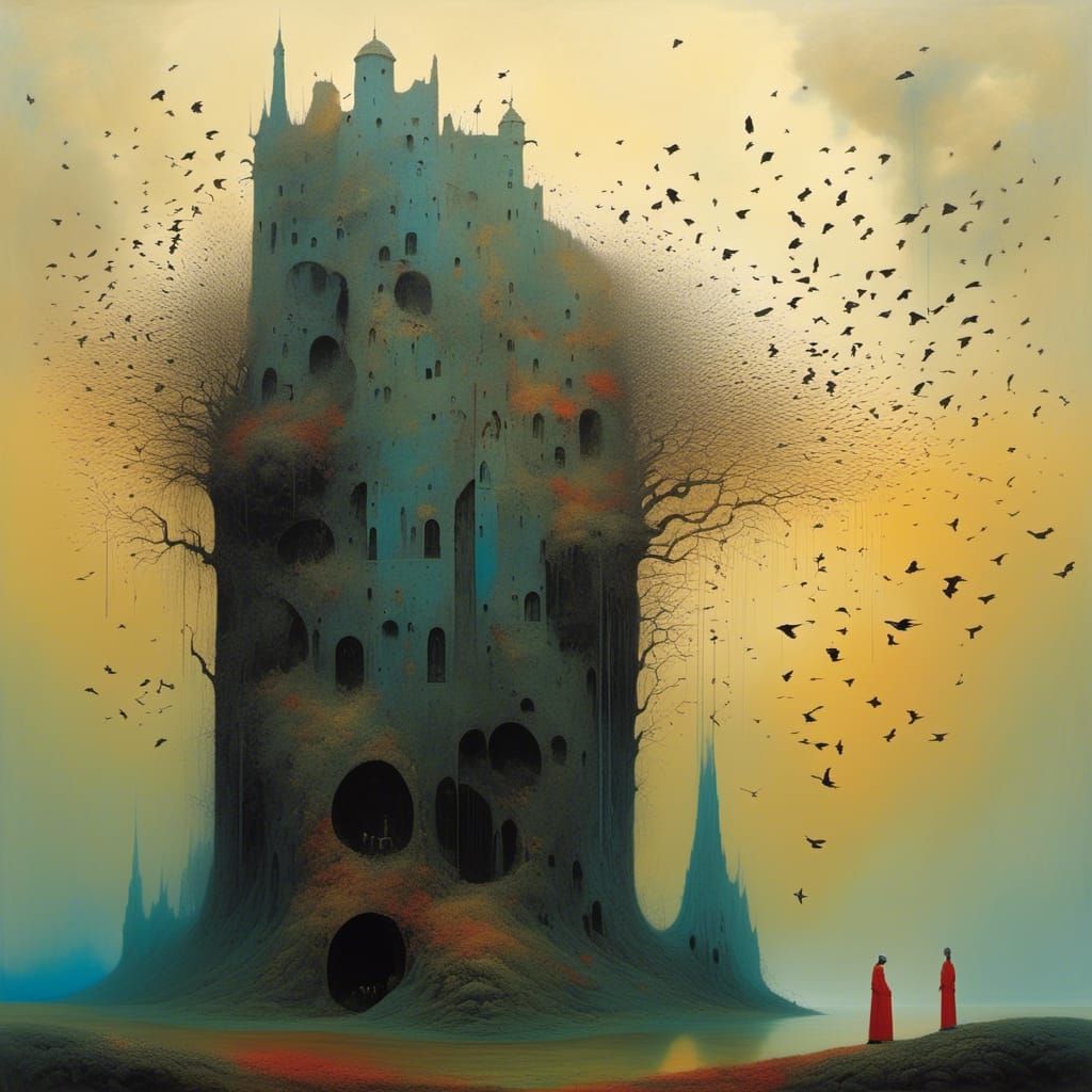 Spiritual Birds in Art Deco Glitchcore Style