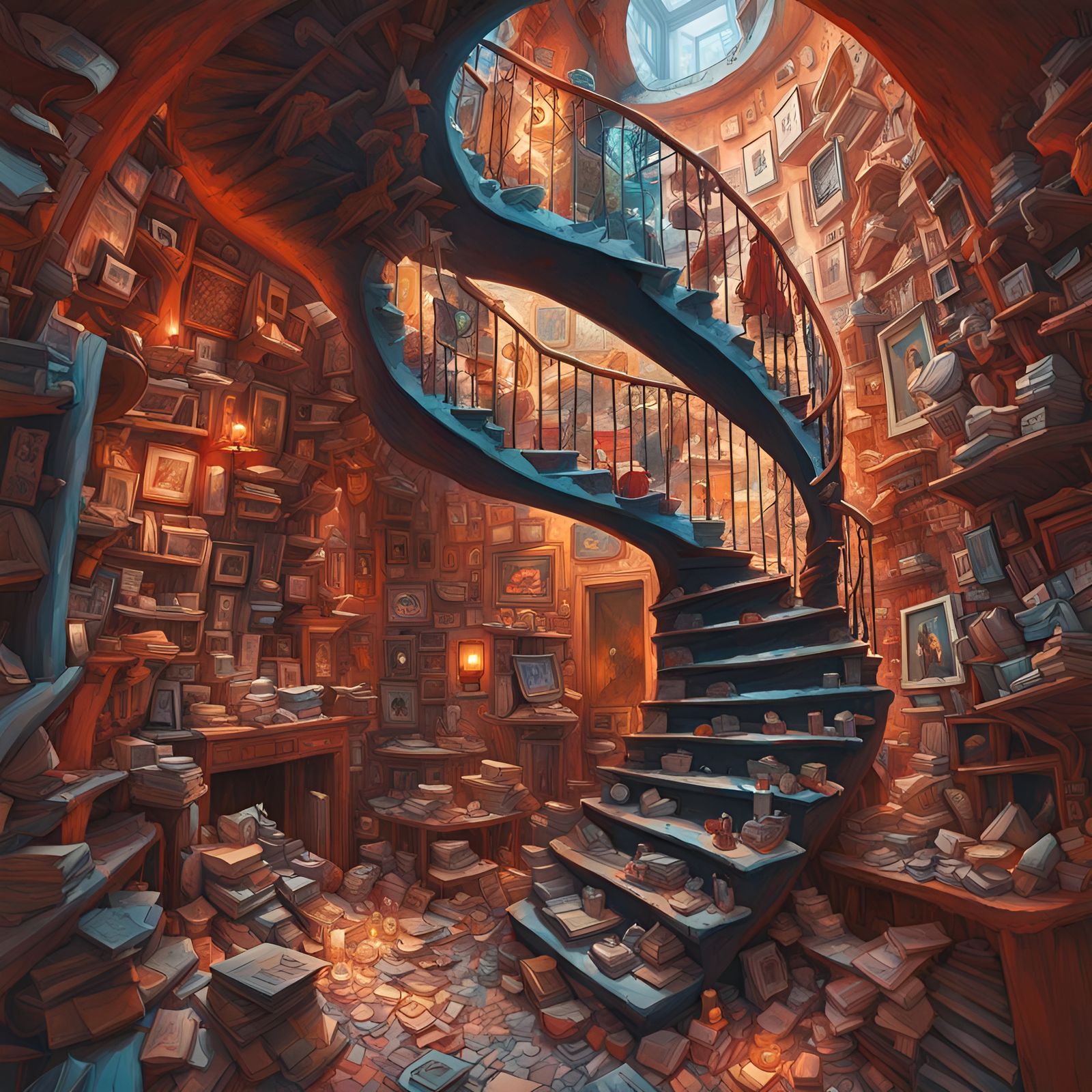 Escher-Inspired Clay Model of a Spiraling World