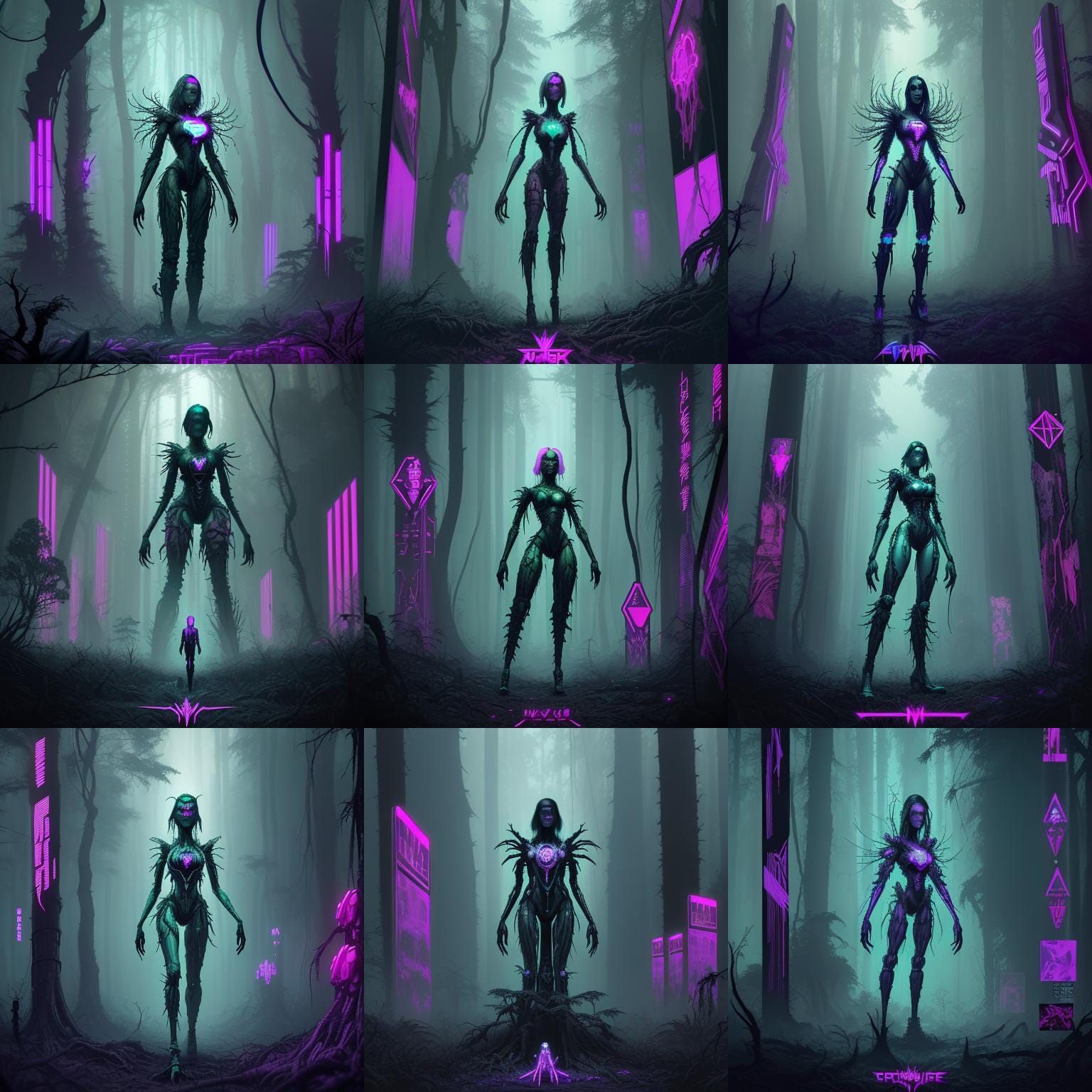 Cyberpunk Baba Yaga in Futuristic Forest