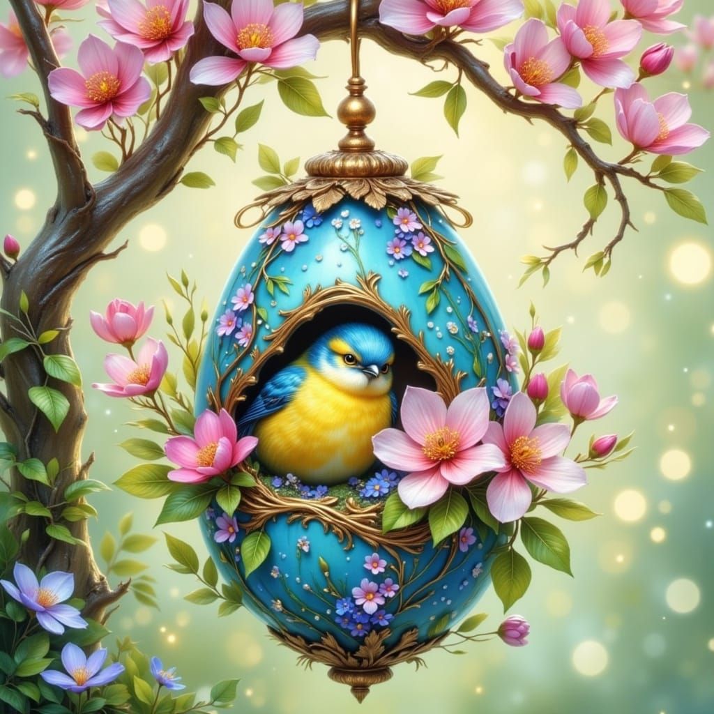 Ethereal Fantasy Birdhouse Amidst Blooming Sakura