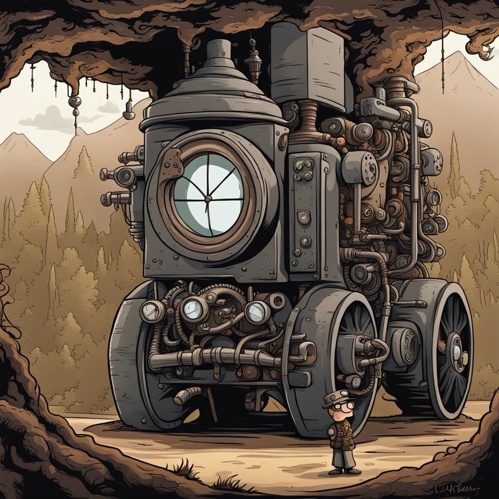 Steampunk Hacker Playing Hide and Seek Cartoon