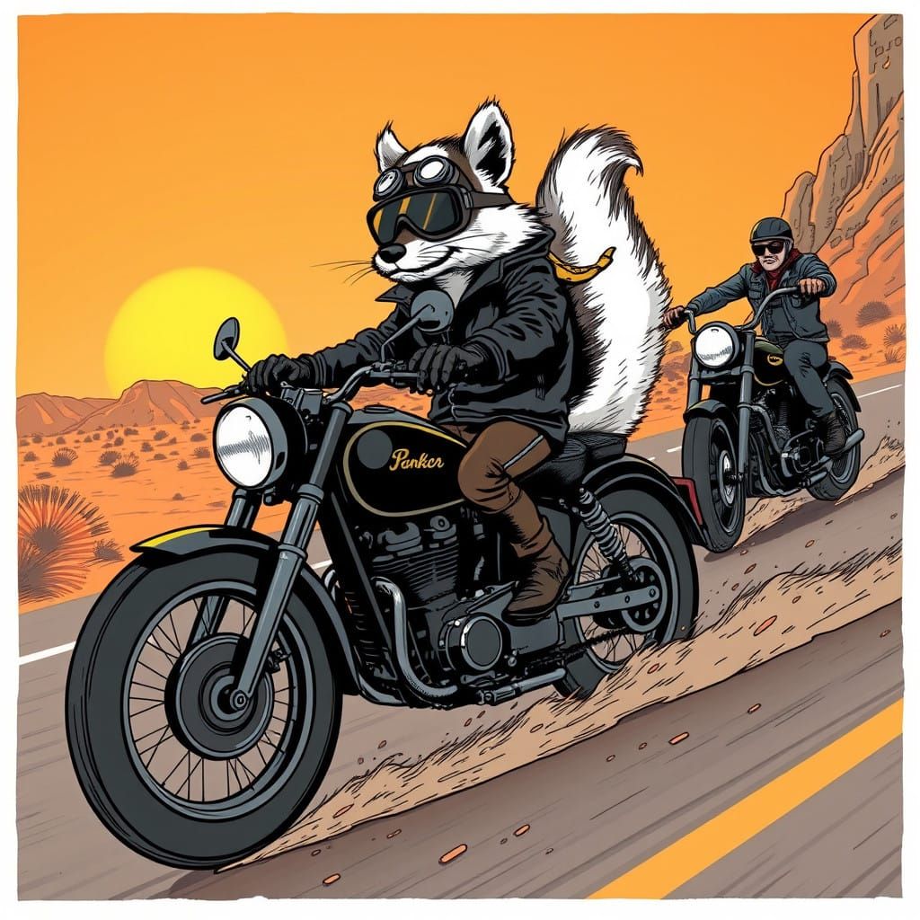 Skunk Biker Chases Sunset