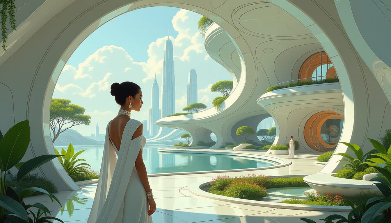 Utopic Future: Serene Woman in Frutiger Aero Style