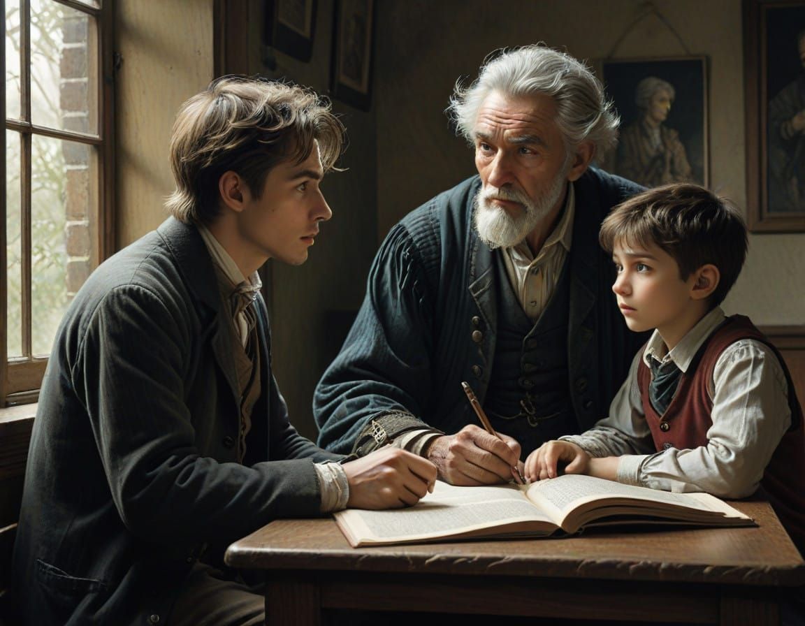 Young Student in Intense Mentorship as Whimsical Watercolor