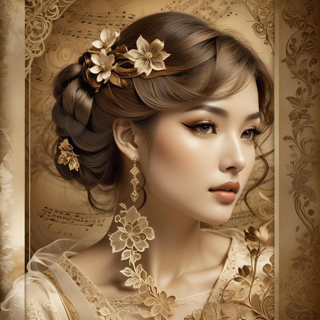 Elegant Sepia Portrait with Calligraphic Details