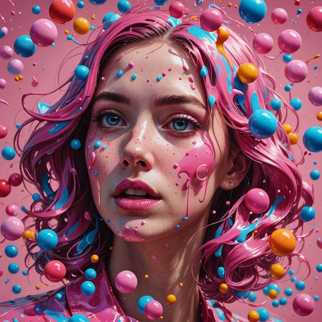 Hyperrealistic Bubblegum Splash Art: Detailed and Colorful
