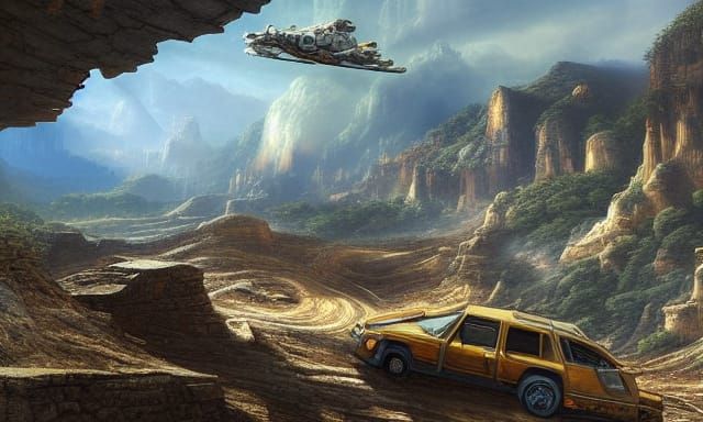 Apocalyptic Canyon Escape: Hyperrealistic Digital Illustrati...