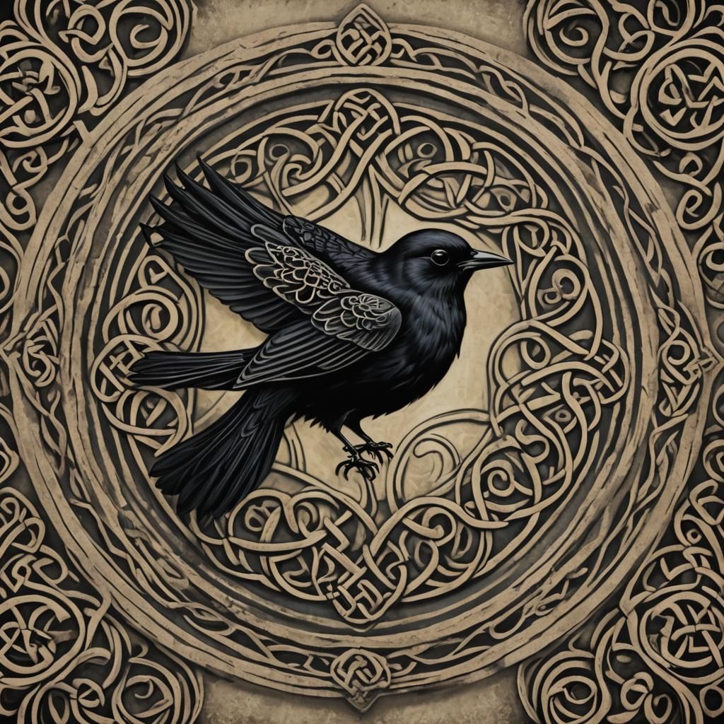 Black Bird Surrounded by Celtic Knotwork