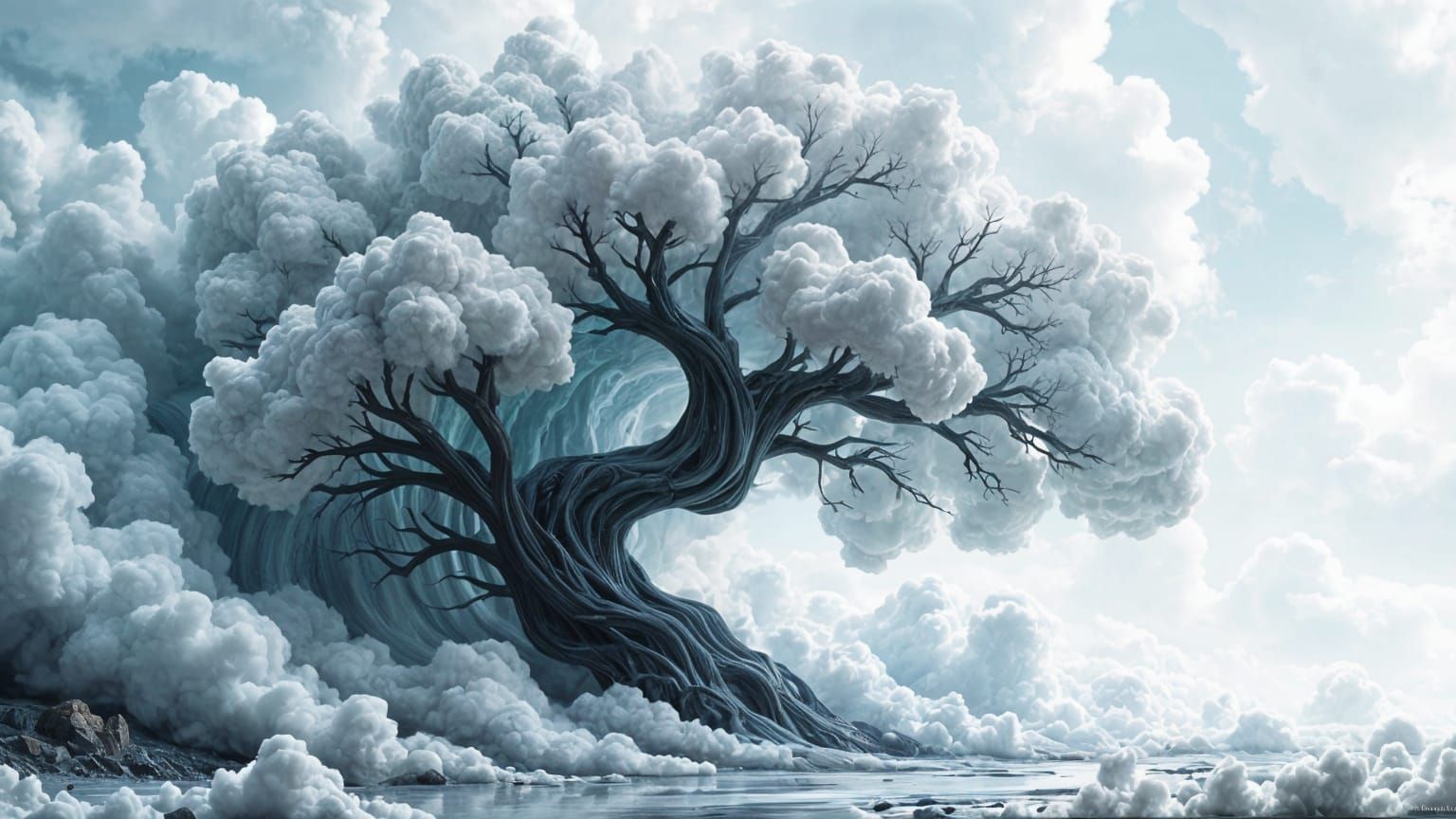 Magical Cloud Tree: Surreal Photorealistic Artwork