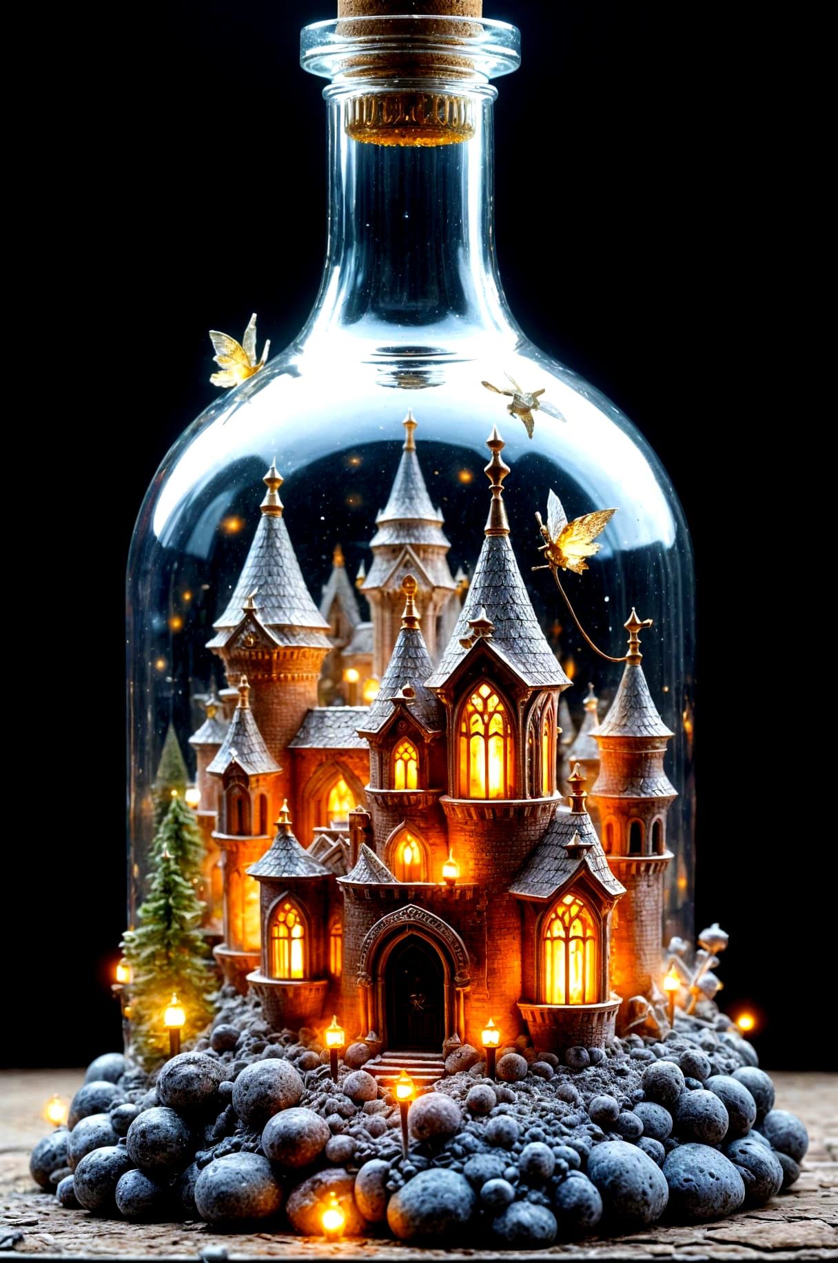 Ethereal Castle Diorama Inside a Glass Bottle