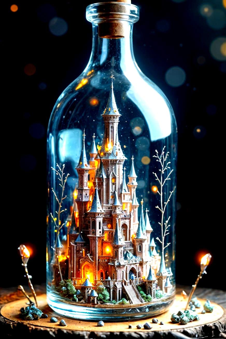 Ethereal Fairy Tale Castle Inside a Glass Bottle