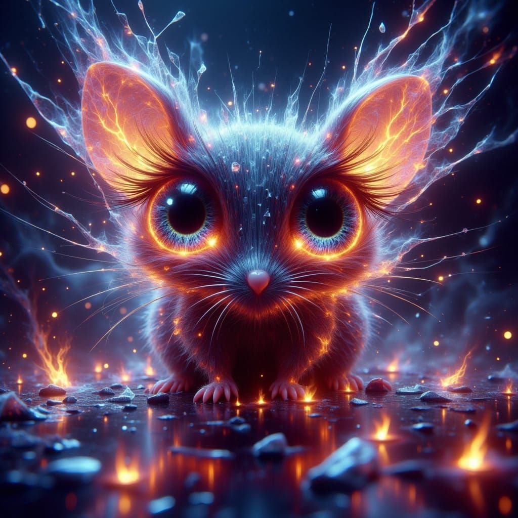 Mouse with Luminous Eyes in Dreamlike Setting