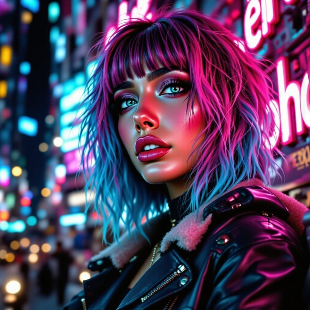 Glowing Neon Beauty in Cyberpunk Style