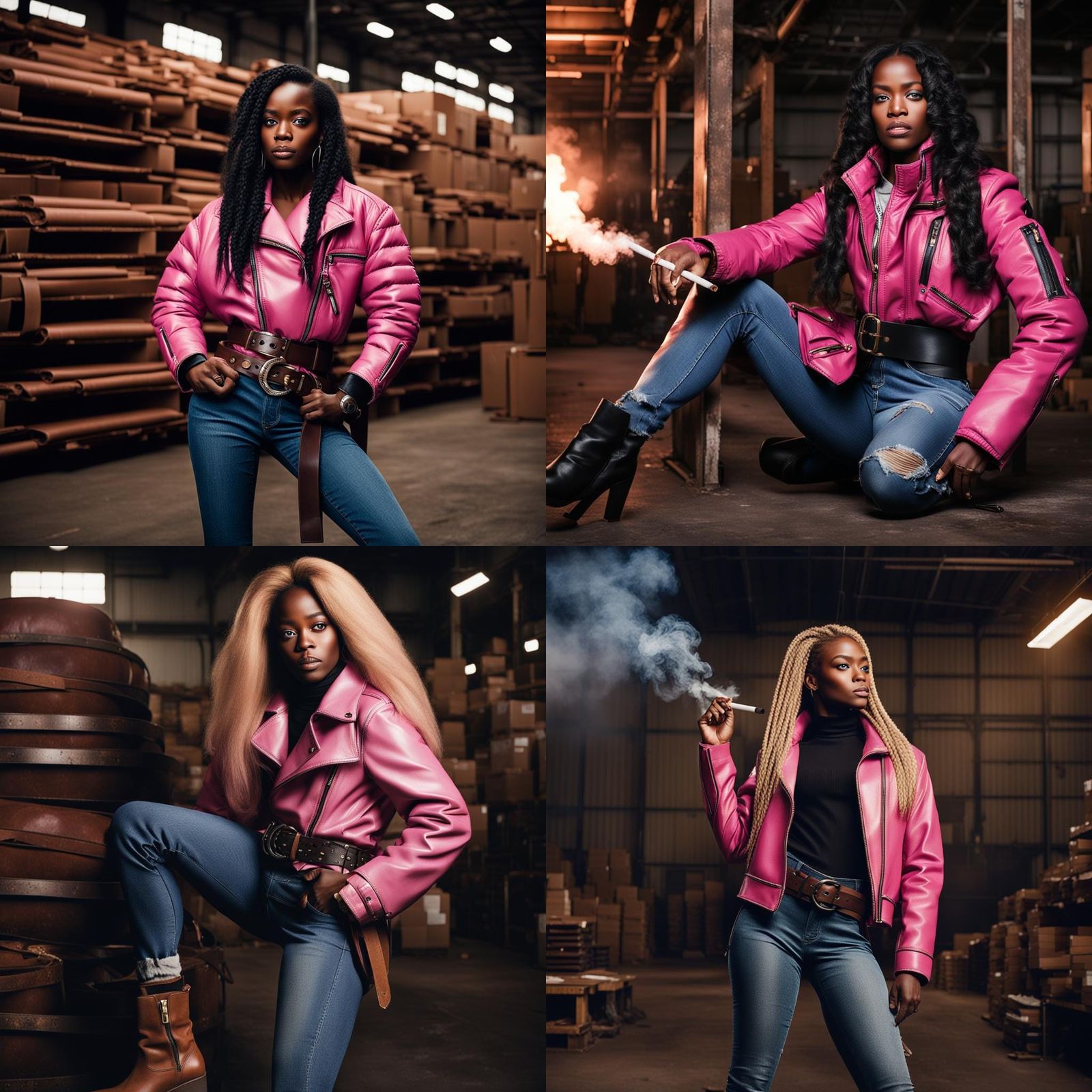 Black Woman in Pink Jacket Posing in Warehouse