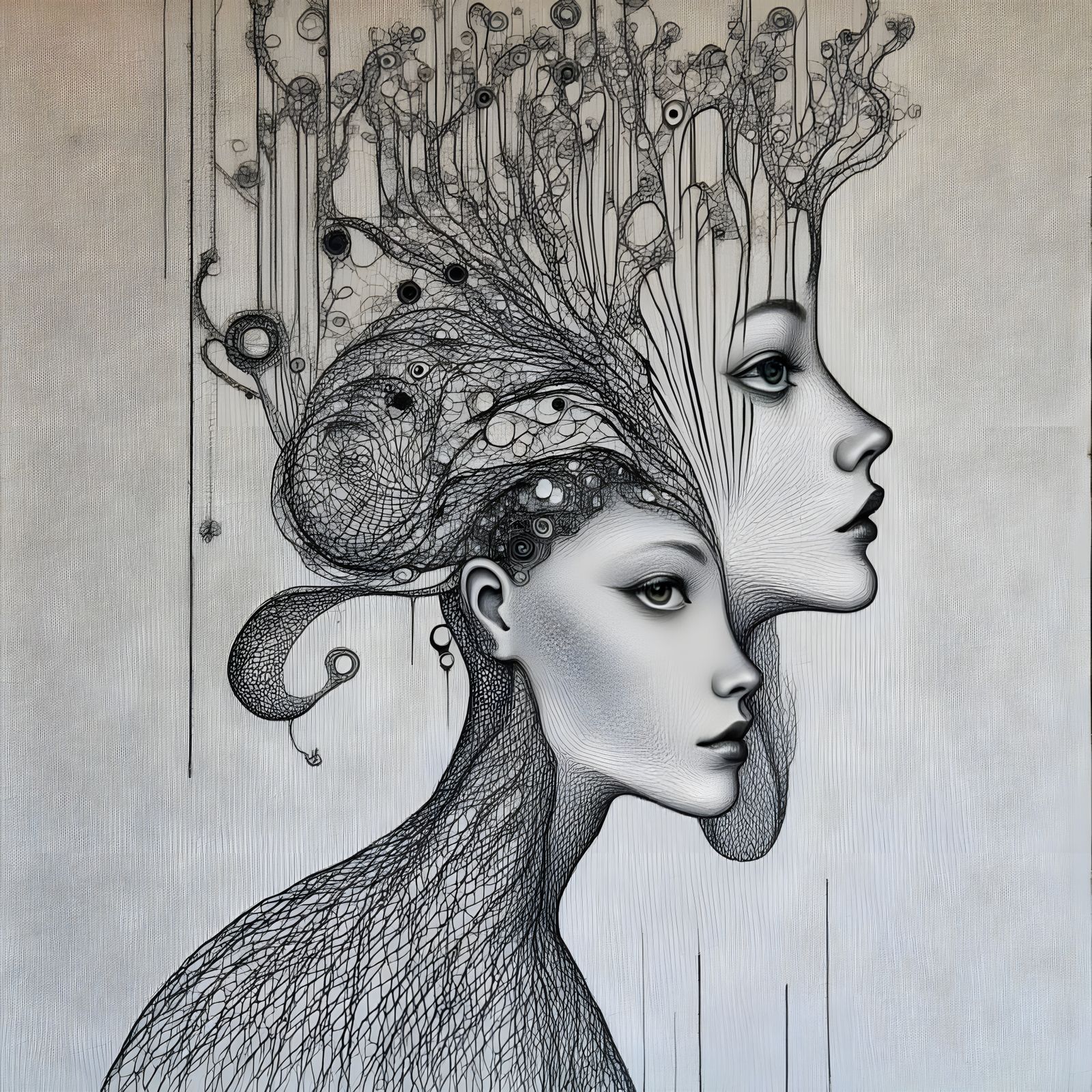 Surreal Kitchen Goddess in Mosaic Garden Landscape