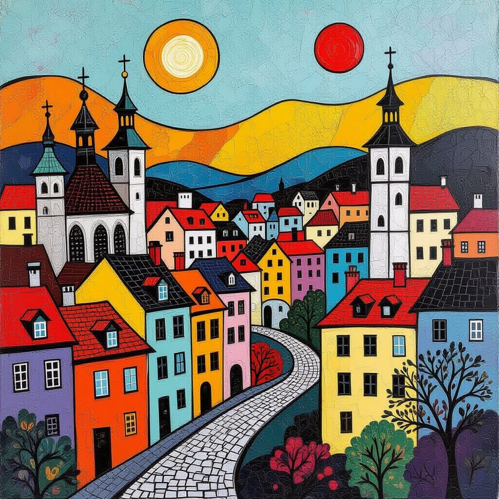 Abstract Urban Landscape with Textured Paper Effect