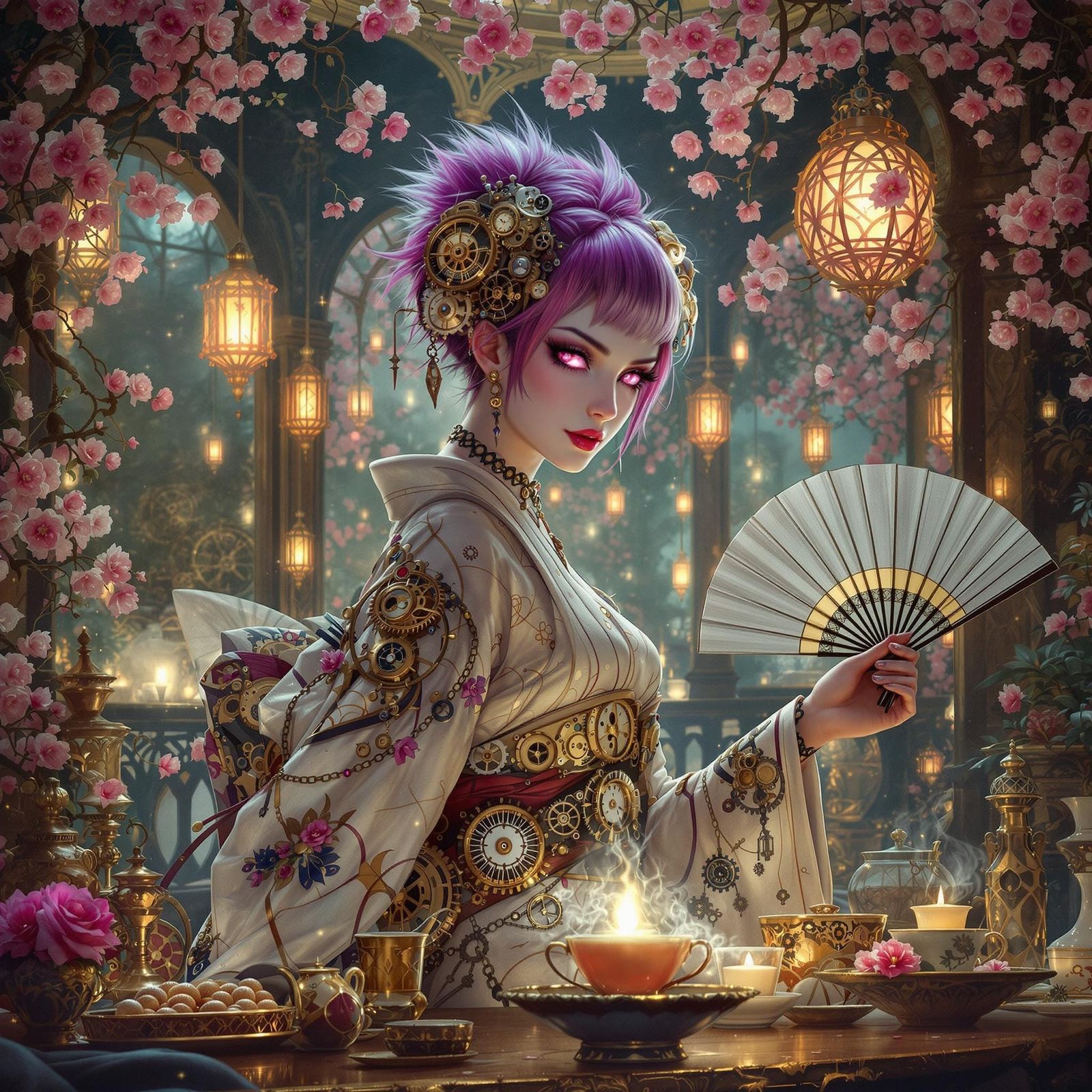 Steampunk Geisha in Tea House: Mystical Realism and Art Nouv...