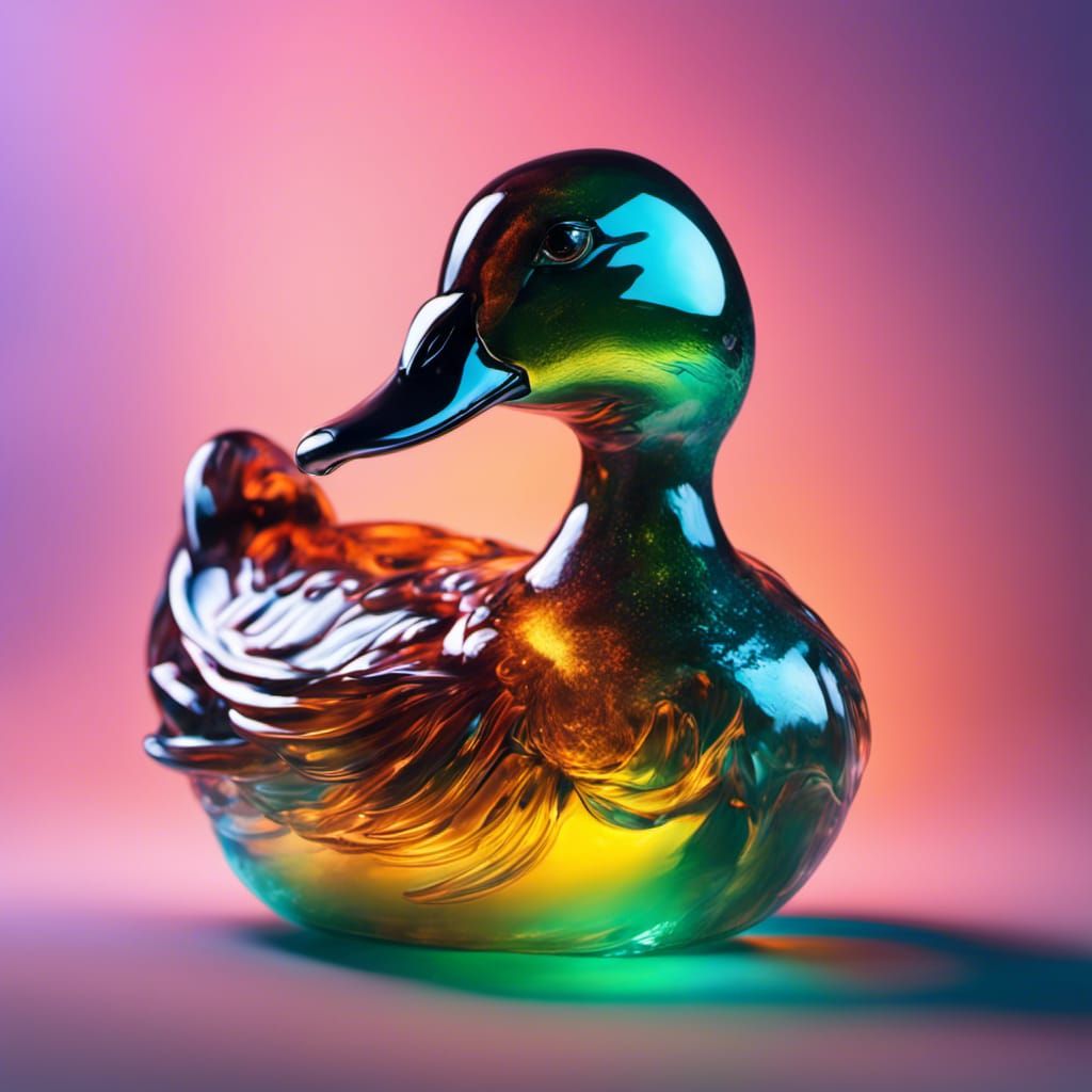 Glowing Glass Duck: Hyperrealistic Splash Art