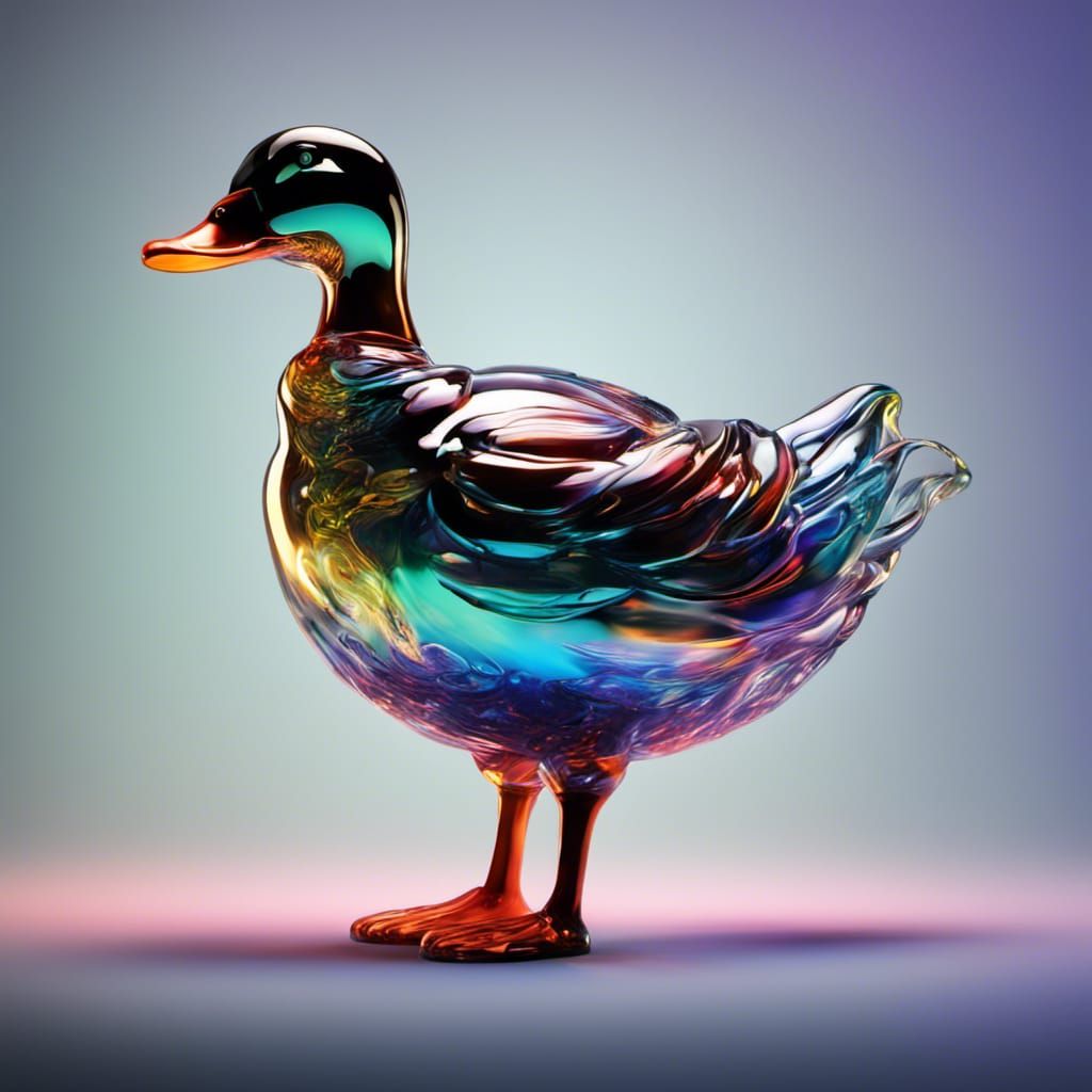Glowing Glass Duck: Hyperrealistic Splash Art
