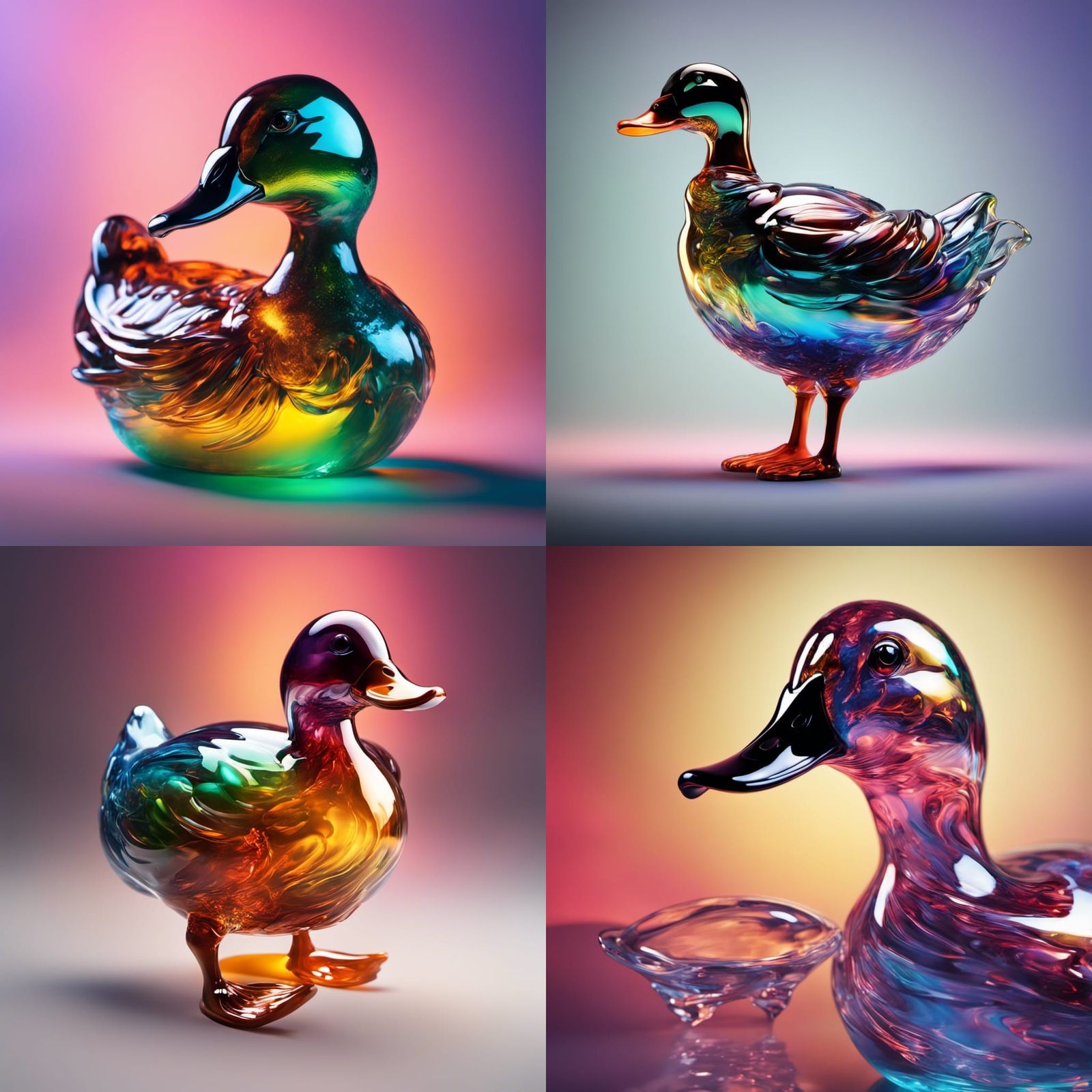 Hyperrealistic Glass Duck in Splash Art Style