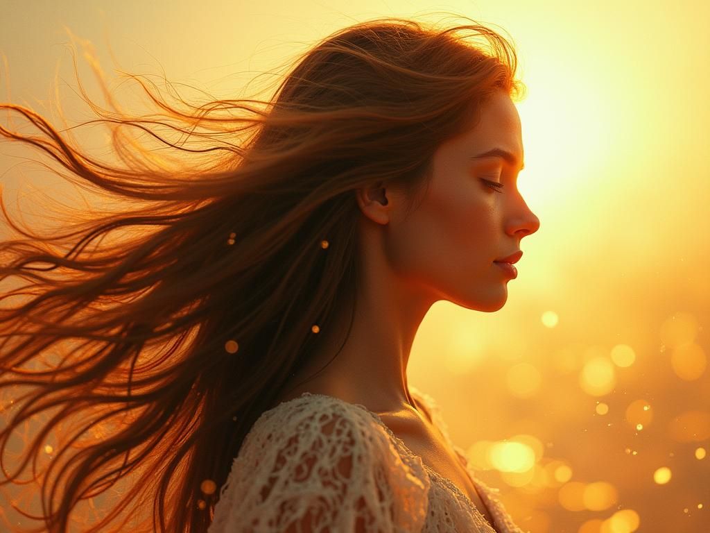 Woman with Flowing Hair in Atmospheric Digital Portrait