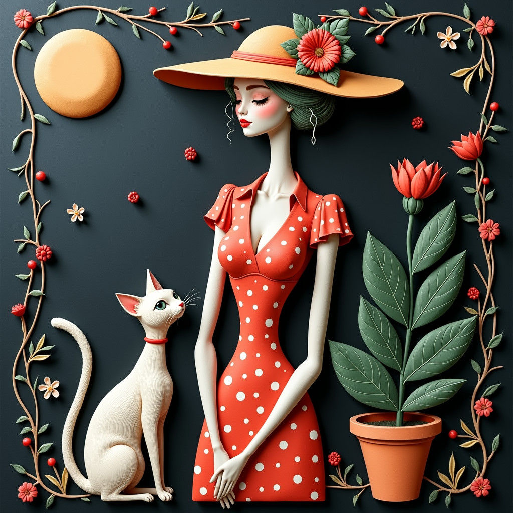 Whimsical Bas Relief Chalk Art on Slate