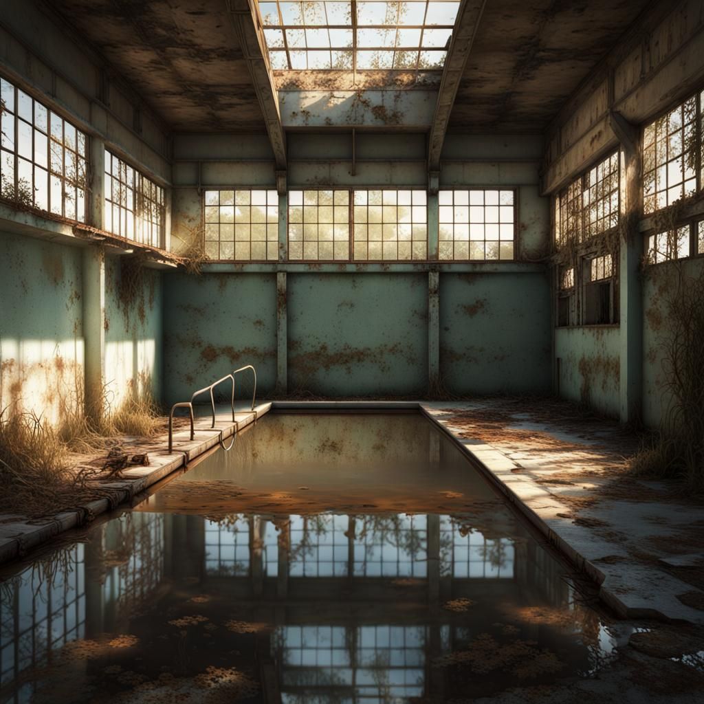 Liminal Abandoned Swimming Pool in Photorealistic Style