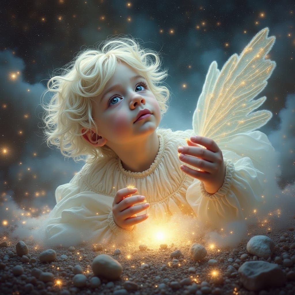 Ethereal Goddess Exhaling Stardust in Surreal Style