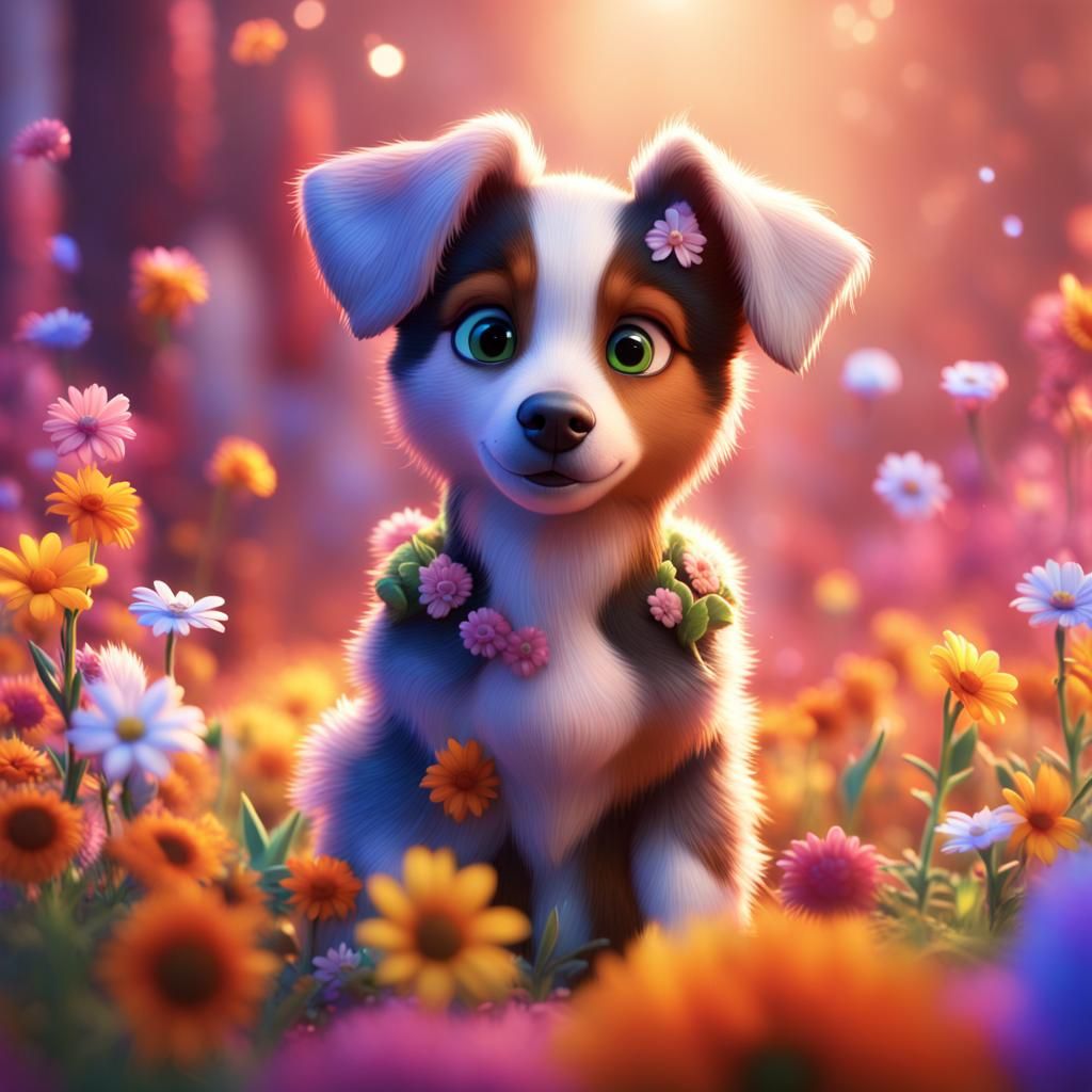 Sparkling Australian Shepherd Puppy in 3D Art