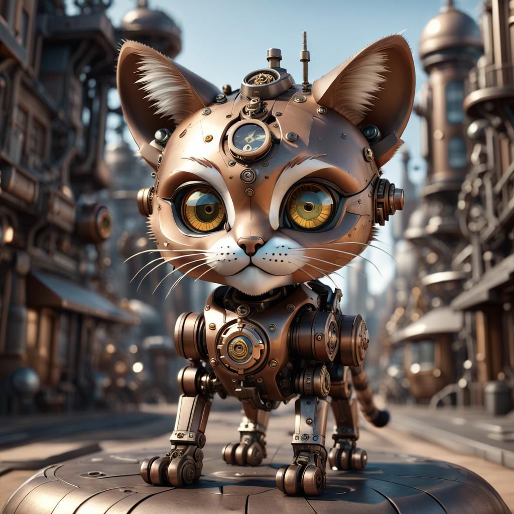 Steampunk African Wild Cat in Brassburg, Digital Art